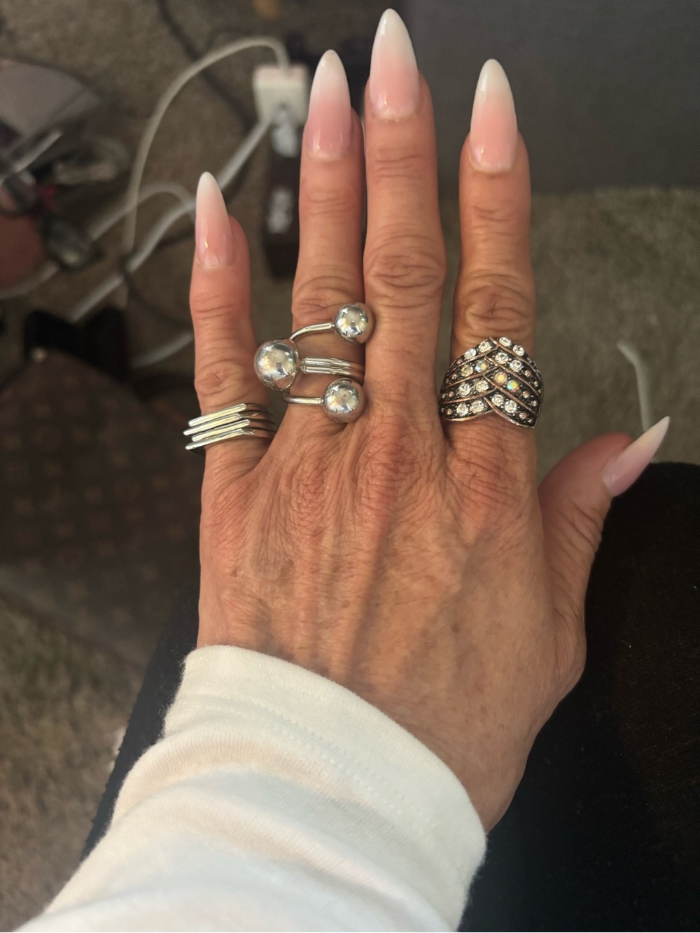 Stackable Silver Crystal Ring Set - Silver